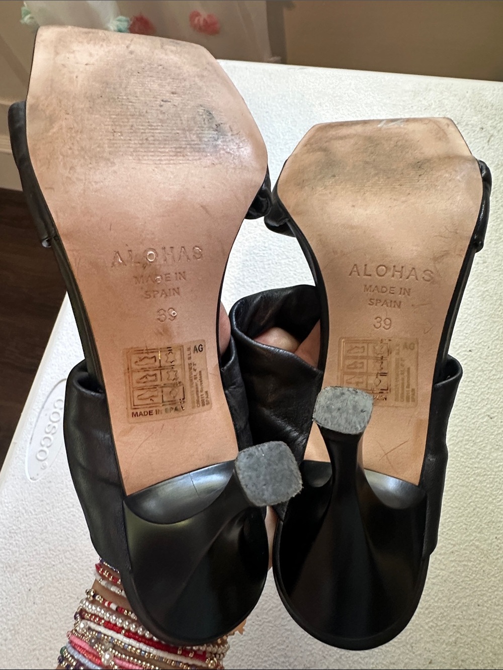 ALOHAS Black Leather Twisted Strap Square Toe Heeled Mules EU 39 US 9 - Picture 4 of 5